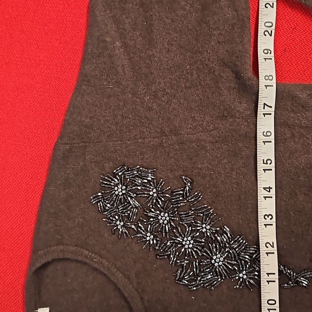 AIRPORT Brown long sleeve button down beaded embellished Angora lambswool M EUC - Picture 5 of 11